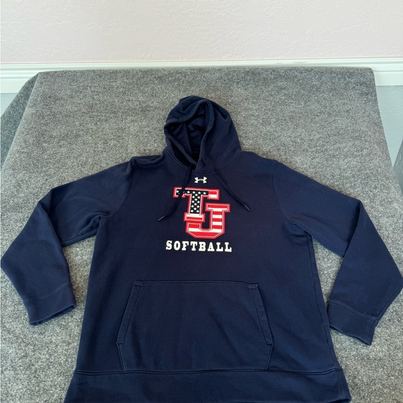 Under Armour Pullover Hoodie Fleece Men XL USA Flag Patriotic Blue Softball Texa - Picture 3 of 10